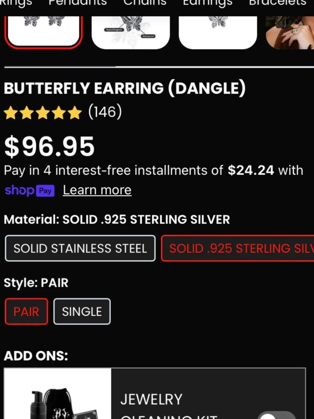 Hard Jewelry Butterfly Dangle Earrings .925 Sterling Silver